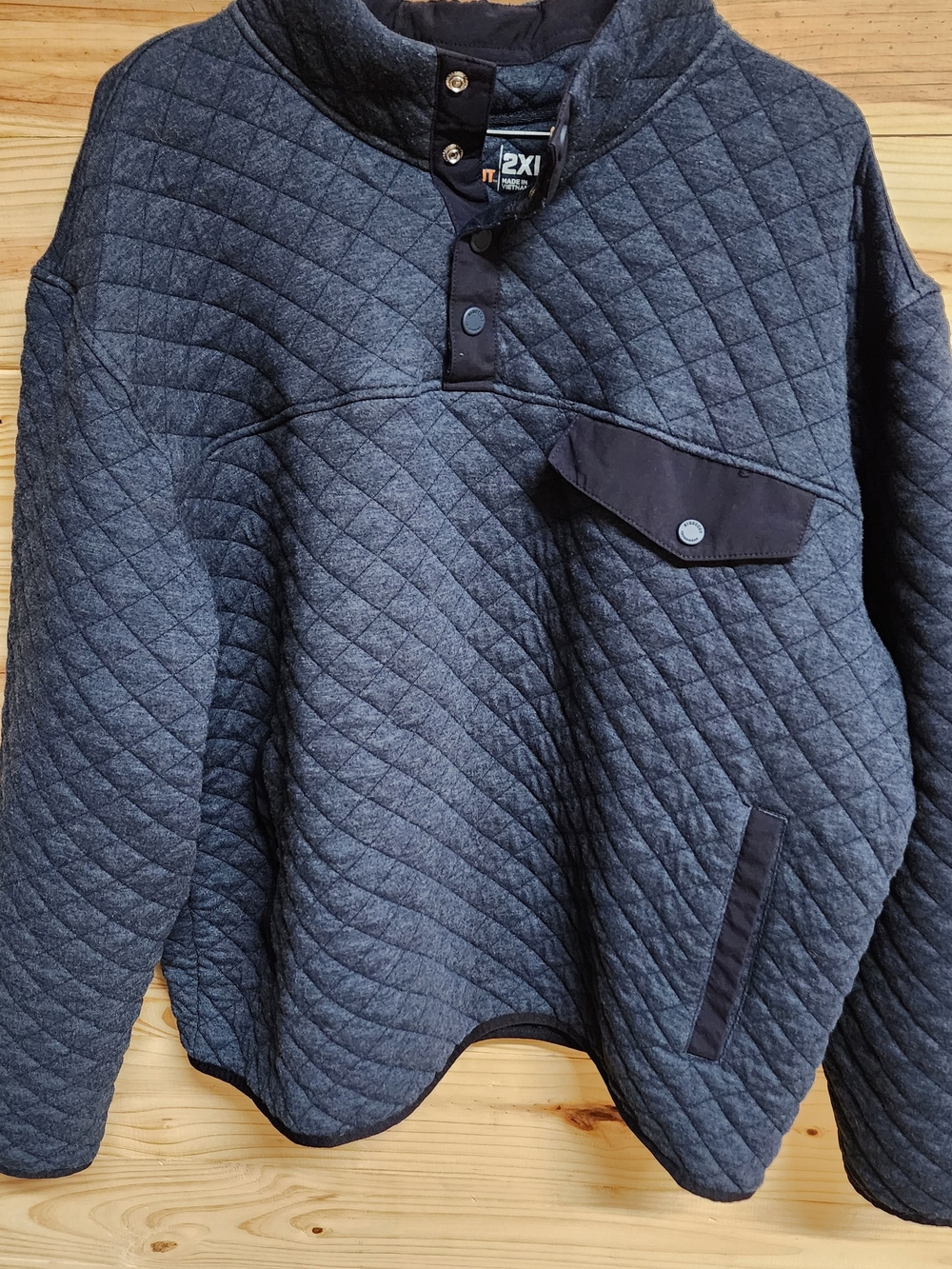Navy Quilted Pullover Snap Button Collar Mens Size 2X
